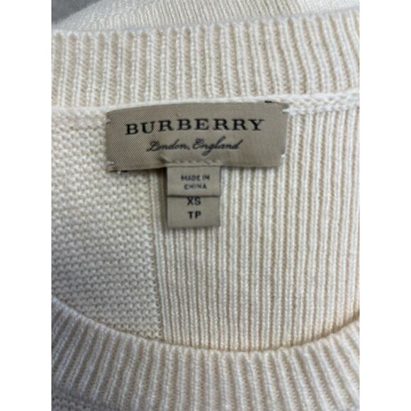 BURBERRY Ivory Cream Wool Blend Cashmere Knit Long Sleeve Crewneck Sweater XS - Picture 3 of 4